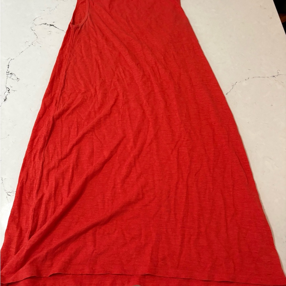 Eileen Fisher Dress Women PM Red Orang Hemp Blend Tank Midi Minimalist Lagenlook